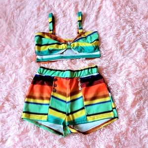 Multi colored 2 piece swim suit